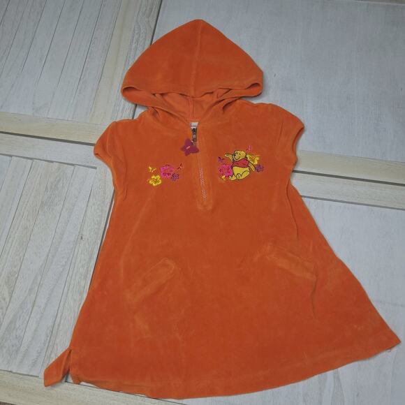 Disney Store Winnie the Pooh Orange Terry Hooded Zip Up Sz 2/3 Swim Cover Kids - Picture 1 of 8